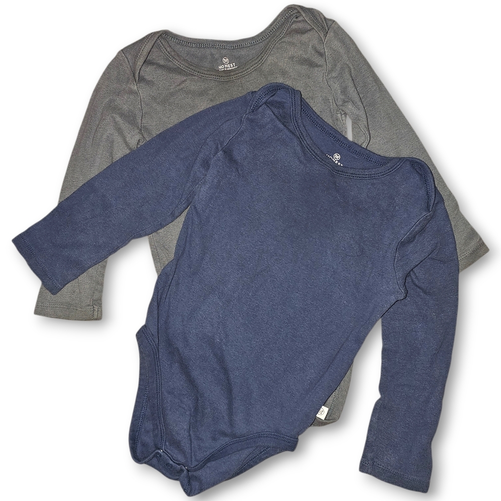 The Honest Company Long Sleeve Bodysuit Set -‎ Blue and Gray